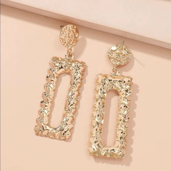 Gold Rectangle Door Knocker Earrings - Picture 4 of 16